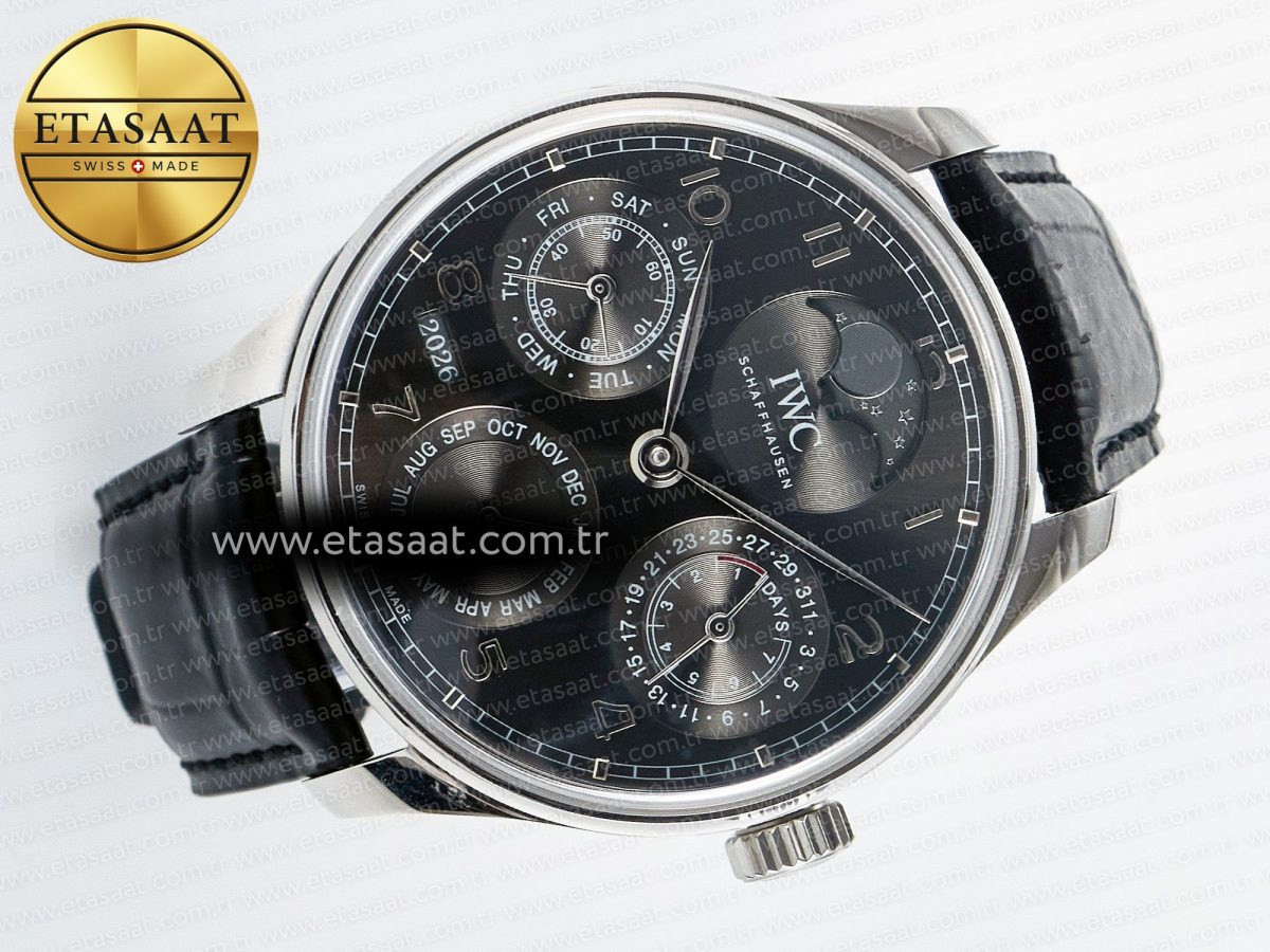 IWC Portugieser Perpetual Calendar SS 5033 Gray Dial on Black A52610 - Görsel 8