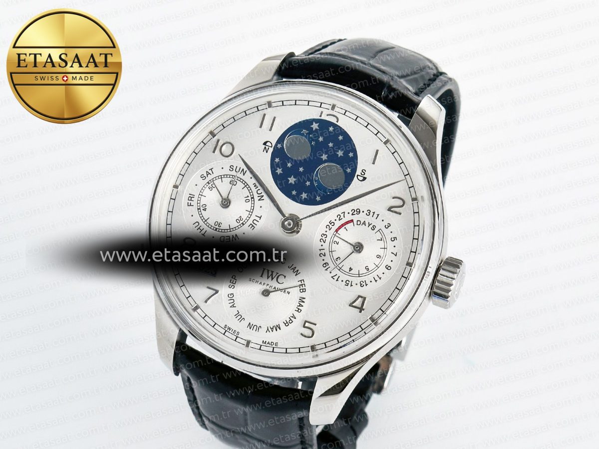 IWC Portugieser Perpetual Calendar SS 5033 White Dial on Black A52610 - Görsel 1