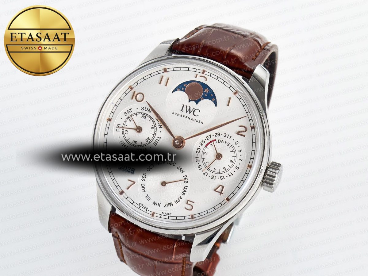 Portugieser Perpetual Calendar SS 5033 APSF 1:1 Best Edition White Dial on Brown Leather Strap A52610 Clone - Görsel 2