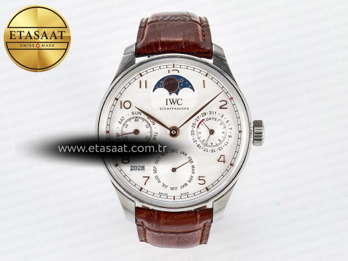 Portugieser Perpetual Calendar SS 5033 APSF 1:1 Best Edition White Dial on Brown Leather Strap A52610 Clone - Görsel 3