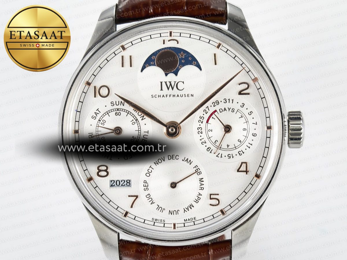 Portugieser Perpetual Calendar SS 5033 APSF 1:1 Best Edition White Dial on Brown Leather Strap A52610 Clone - Görsel 4