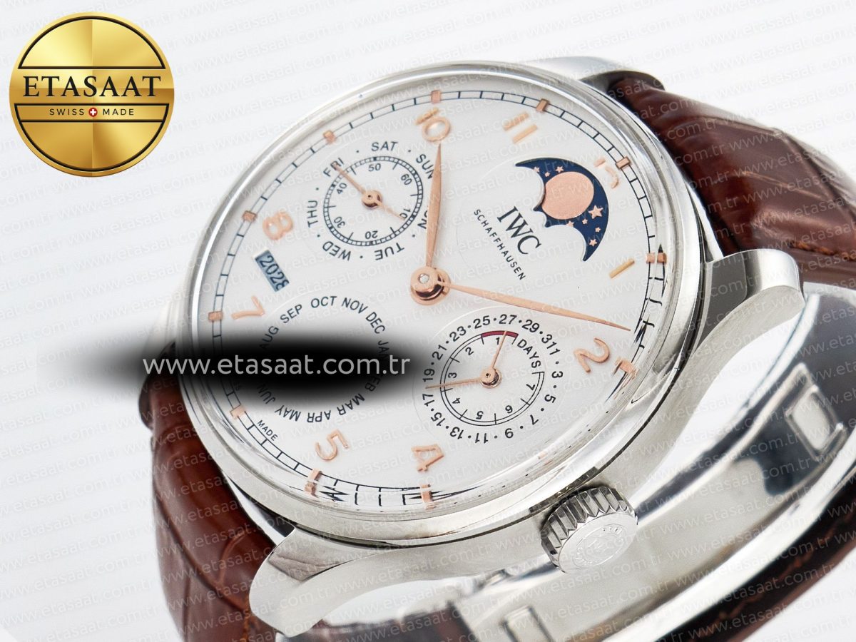 Portugieser Perpetual Calendar SS 5033 APSF 1:1 Best Edition White Dial on Brown Leather Strap A52610 Clone - Görsel 5