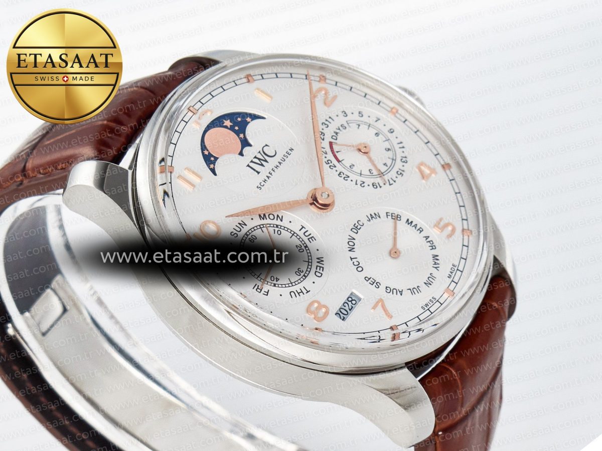Portugieser Perpetual Calendar SS 5033 APSF 1:1 Best Edition White Dial on Brown Leather Strap A52610 Clone - Görsel 6