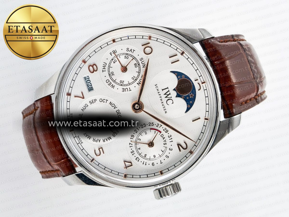 Portugieser Perpetual Calendar SS 5033 APSF 1:1 Best Edition White Dial on Brown Leather Strap A52610 Clone - Görsel 7