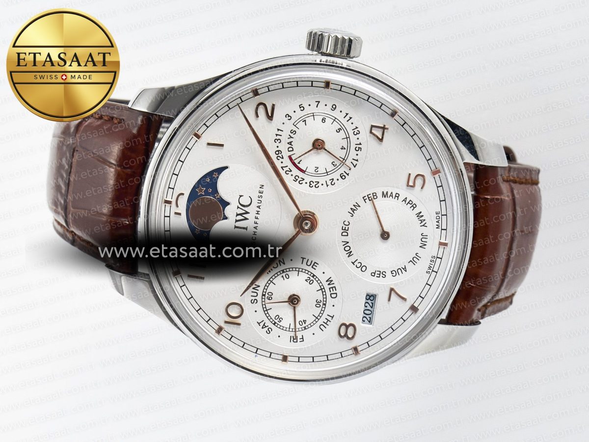 Portugieser Perpetual Calendar SS 5033 APSF 1:1 Best Edition White Dial on Brown Leather Strap A52610 Clone - Görsel 8