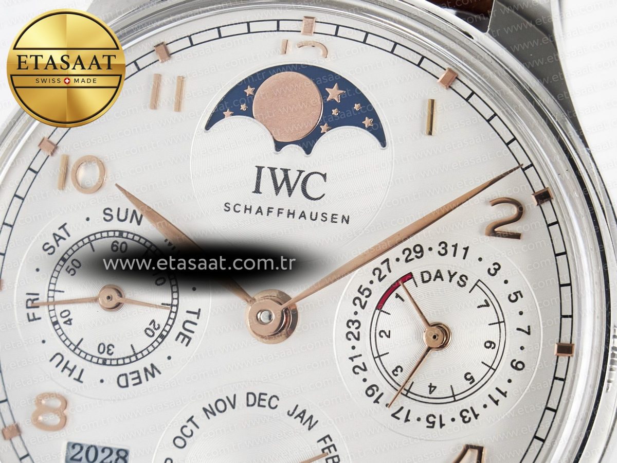 Portugieser Perpetual Calendar SS 5033 APSF 1:1 Best Edition White Dial on Brown Leather Strap A52610 Clone - Görsel 9