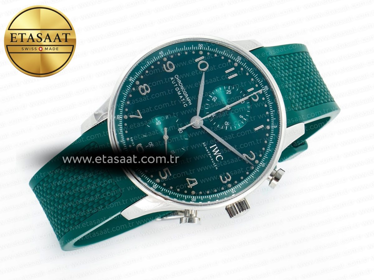 Portuguese Chrono IW3716 Z+F 1:1 Best Edition Green Dial on Green Rubber Strap A69355 - Görsel 8