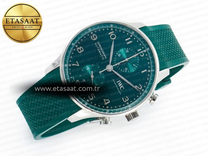 Portuguese Chrono IW3716 Z+F 1:1 Best Edition Green Dial on Green Rubber Strap A69355 - Görsel 8