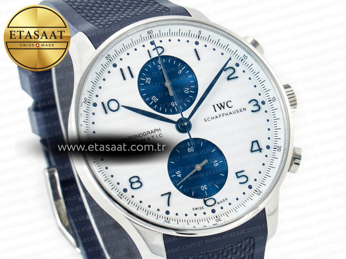 Portuguese Chrono IW3716 Z+F 1:1 Best Edition White/Blue Dial on Blue Rubber Strap A69355 - Görsel 5