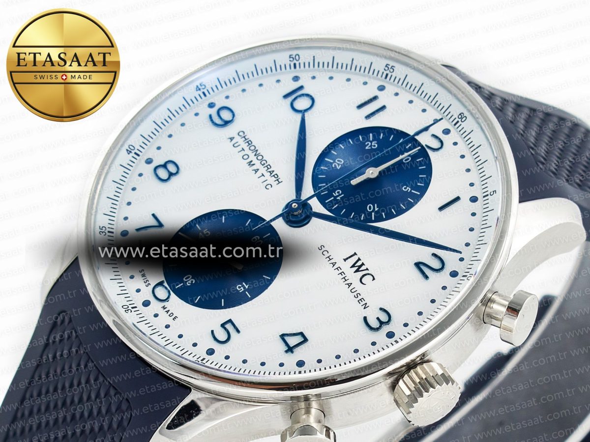 Portuguese Chrono IW3716 Z+F 1:1 Best Edition White/Blue Dial on Blue Rubber Strap A69355 - Görsel 6