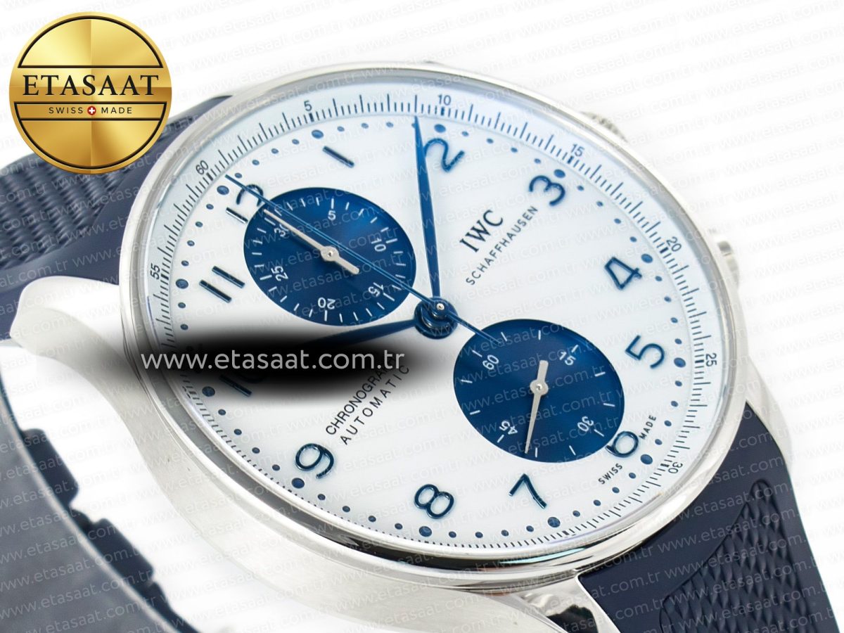 Portuguese Chrono IW3716 Z+F 1:1 Best Edition White/Blue Dial on Blue Rubber Strap A69355 - Görsel 7