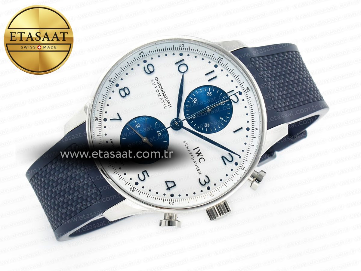 Portuguese Chrono IW3716 Z+F 1:1 Best Edition White/Blue Dial on Blue Rubber Strap A69355 - Görsel 8