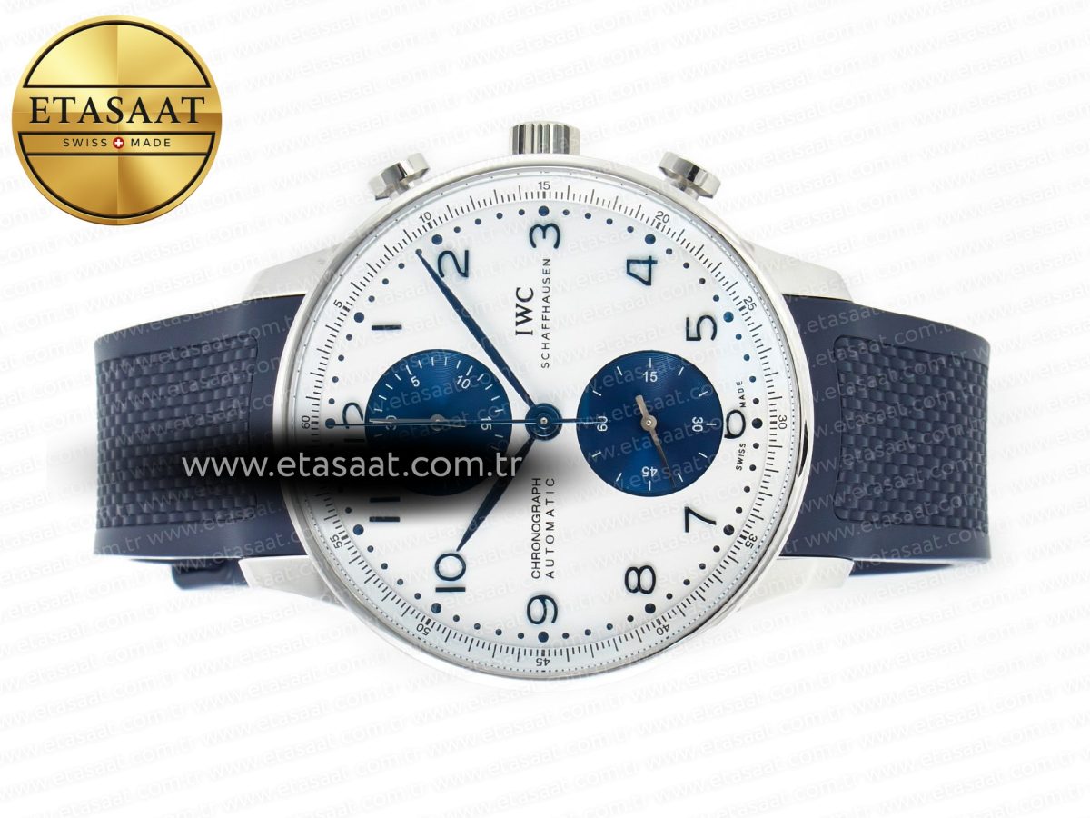 Portuguese Chrono IW3716 Z+F 1:1 Best Edition White/Blue Dial on Blue Rubber Strap A69355 - Görsel 9