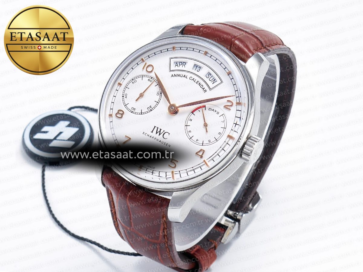 Portuguese Real PR Real Annual Calendar IW5035 ZF 1:1 Best Edition White Dial RG Markers on Brown Leather Strap A52850 - Görsel 1