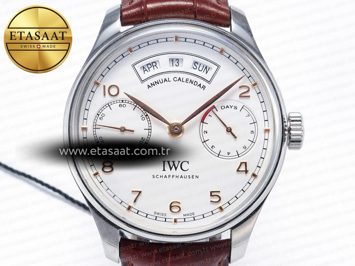 Portuguese Real PR Real Annual Calendar IW5035 ZF 1:1 Best Edition White Dial RG Markers on Brown Leather Strap A52850 - Görsel 4