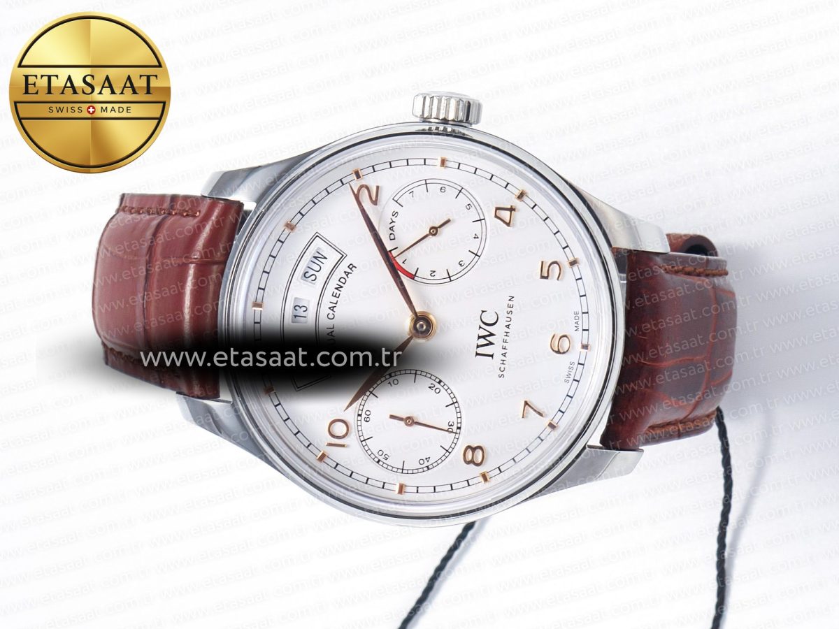 Portuguese Real PR Real Annual Calendar IW5035 ZF 1:1 Best Edition White Dial RG Markers on Brown Leather Strap A52850 - Görsel 9