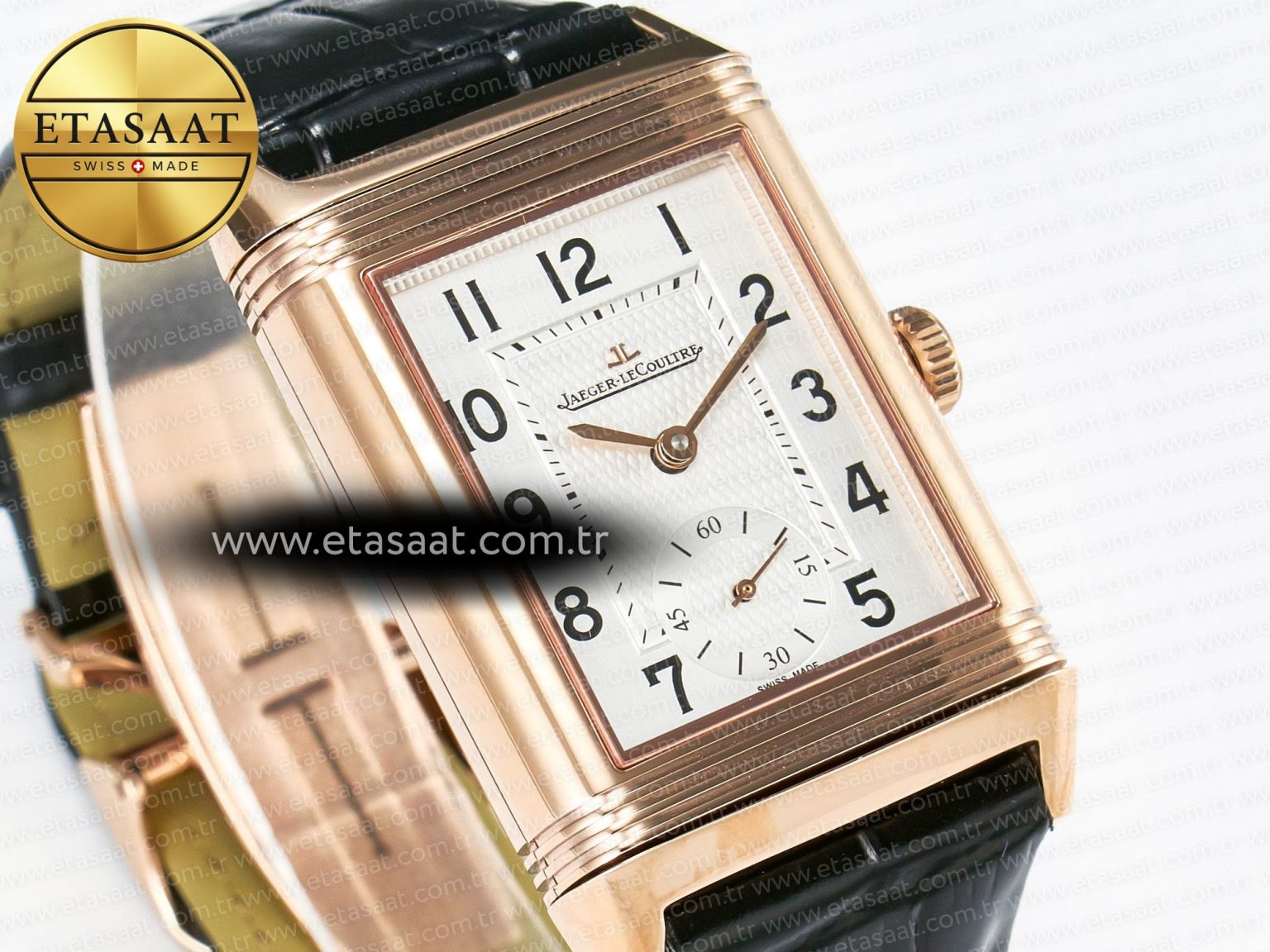 Reverso Classic Duoface Small Seconds RG MGF Best Edition White Guilloché Dial on Black Leather Strap A854A - Görsel 9
