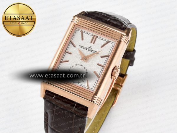 Reverso Tribute Duoface Small Seconds RG MGF Best Edition White Spray Paint Dial on Black Leather Strap A854A