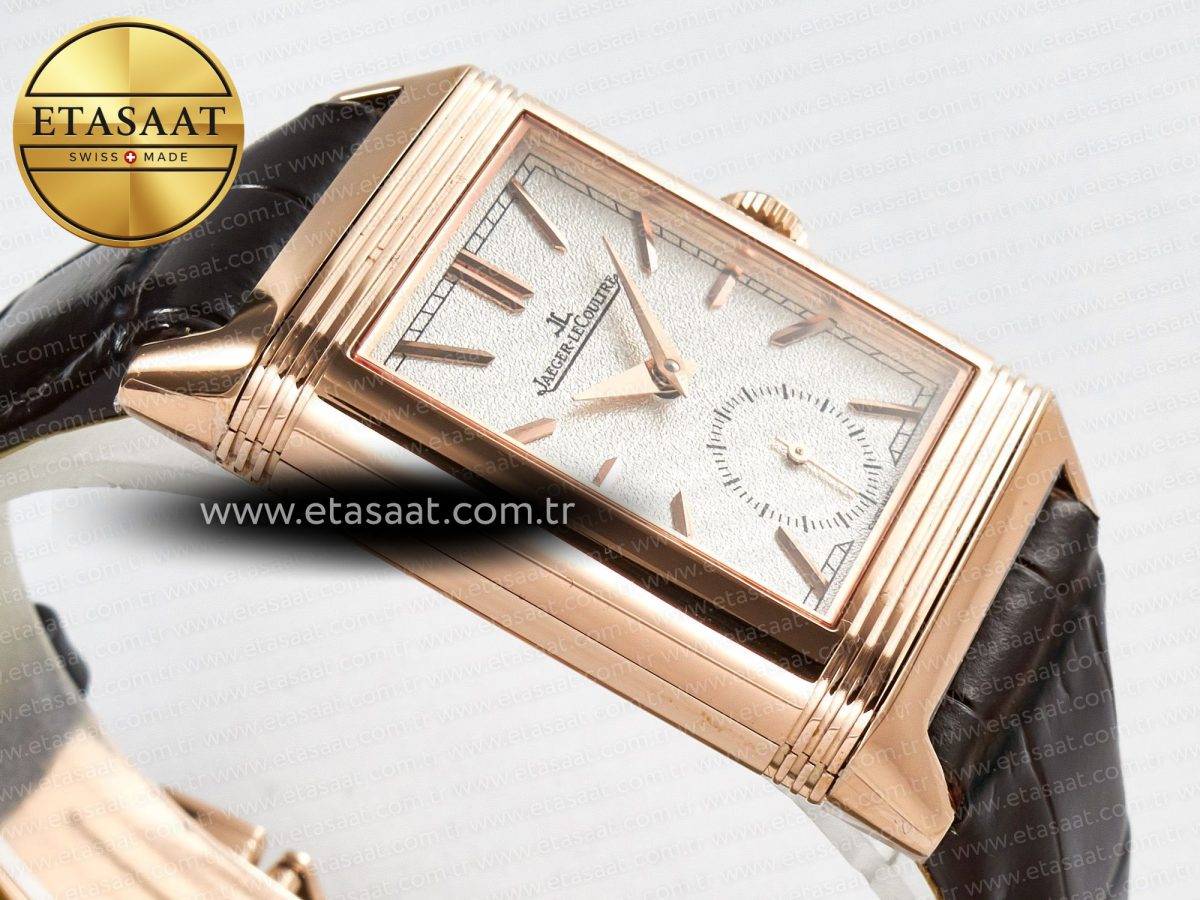 Reverso Tribute Duoface Small Seconds RG MGF Best Edition White Spray Paint Dial on Black Leather Strap A854A - Görsel 11