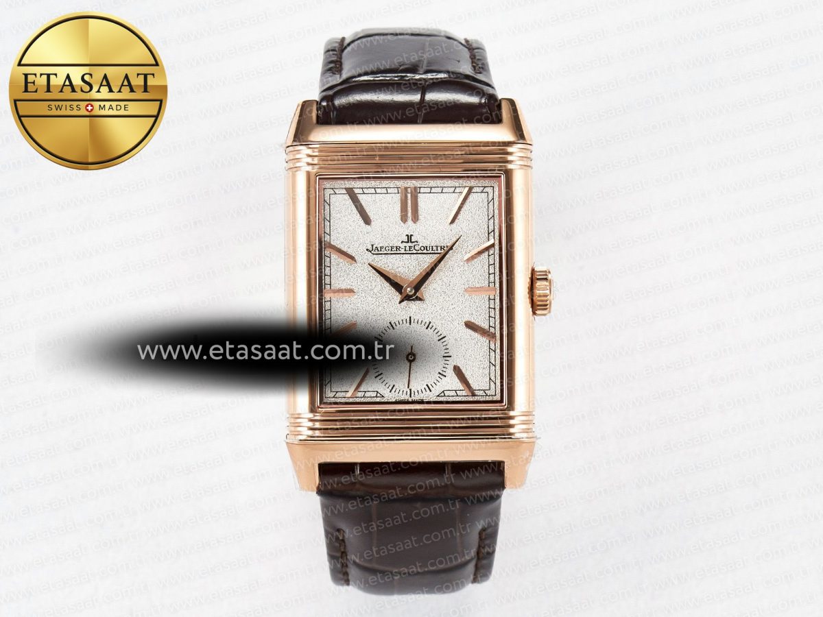 Reverso Tribute Duoface Small Seconds RG MGF Best Edition White Spray Paint Dial on Black Leather Strap A854A - Görsel 3