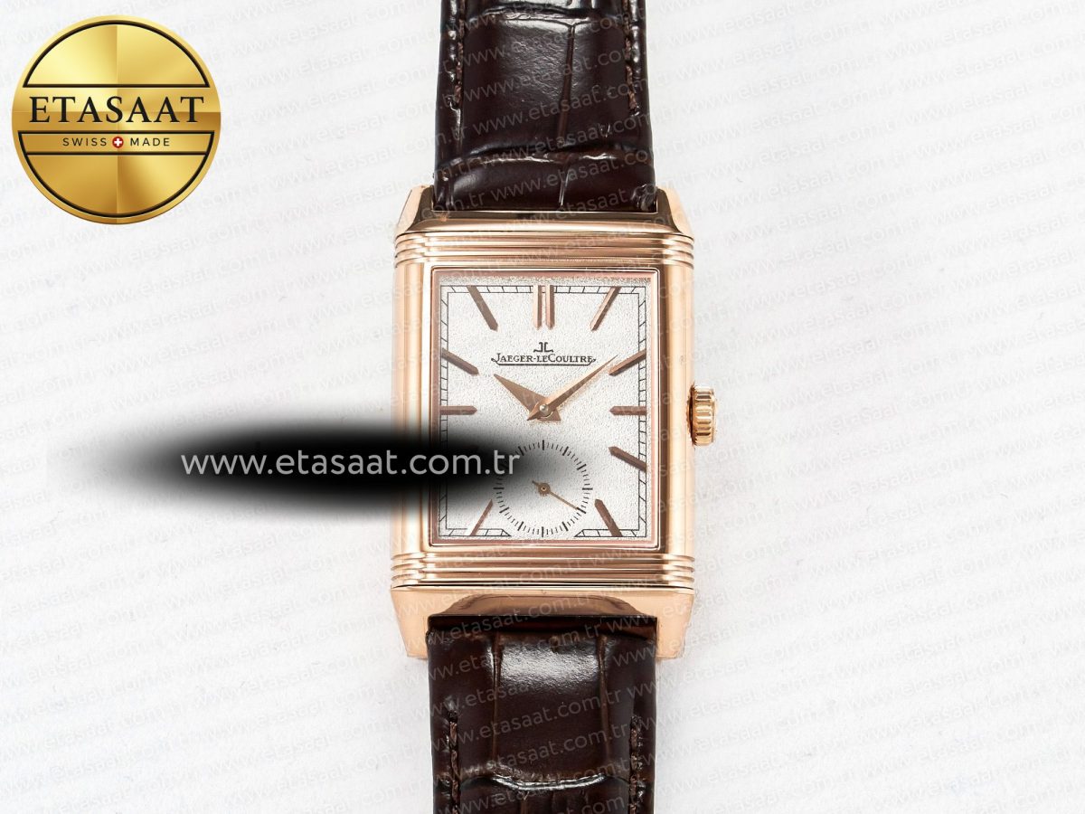 Reverso Tribute Duoface Small Seconds RG MGF Best Edition White Spray Paint Dial on Black Leather Strap A854A - Görsel 4