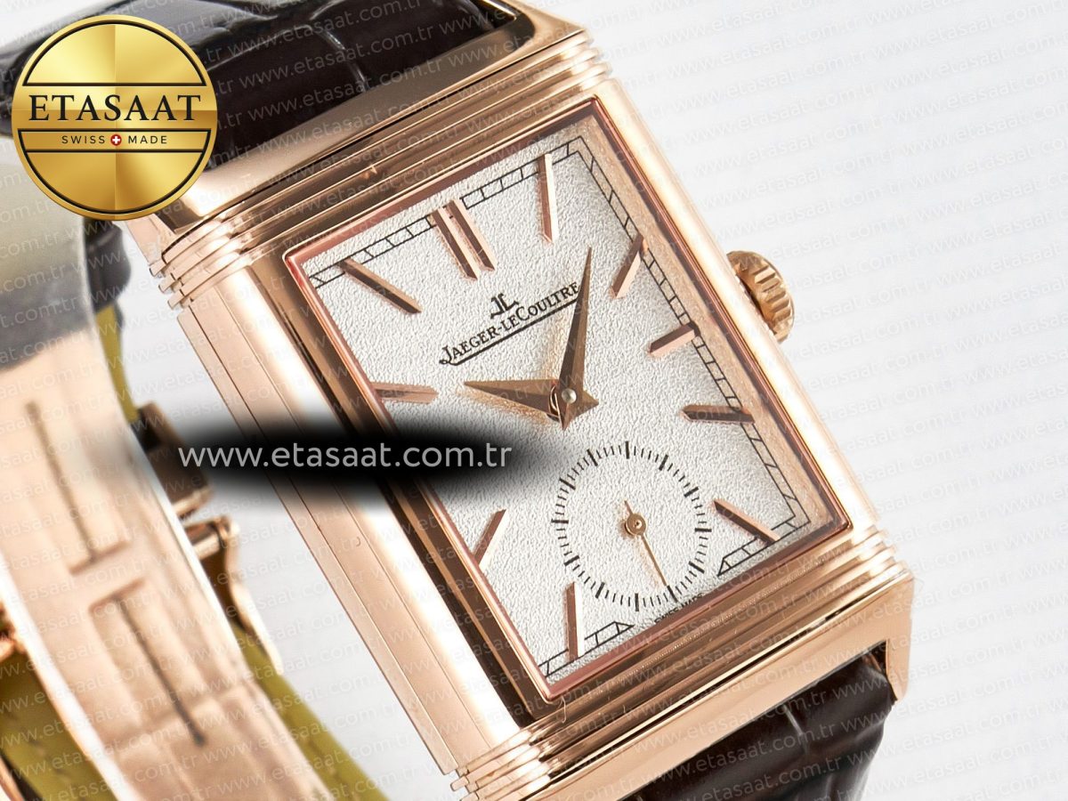 Reverso Tribute Duoface Small Seconds RG MGF Best Edition White Spray Paint Dial on Black Leather Strap A854A - Görsel 9