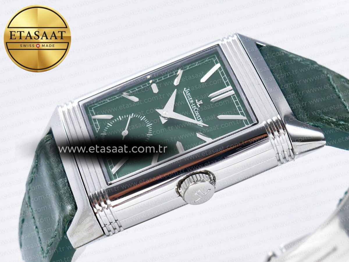 Reverso Tribute Duoface Small Seconds SS MGF Best Edition Green Dial on Green Leather Strap A854A - Görsel 10