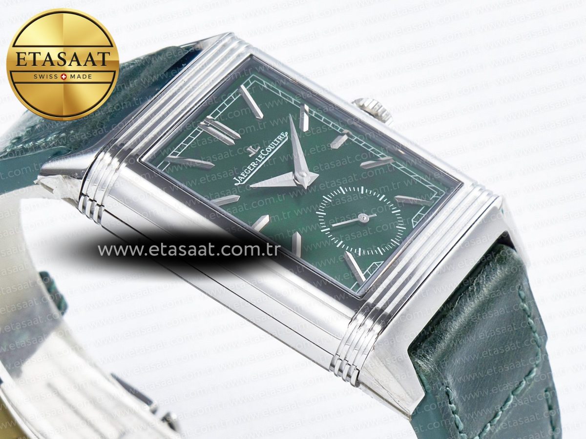 Reverso Tribute Duoface Small Seconds SS MGF Best Edition Green Dial on Green Leather Strap A854A - Görsel 11