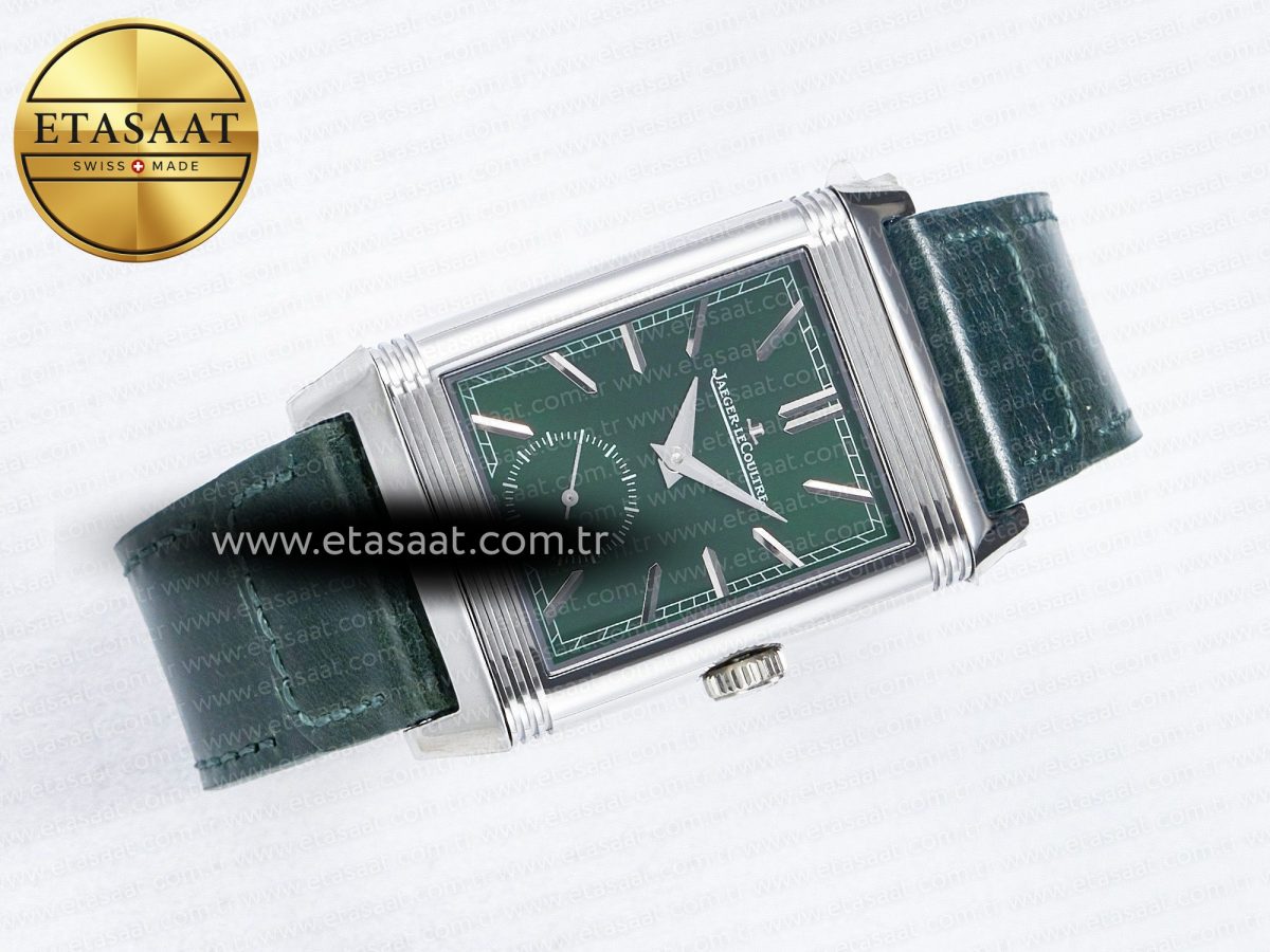 Reverso Tribute Duoface Small Seconds SS MGF Best Edition Green Dial on Green Leather Strap A854A - Görsel 12