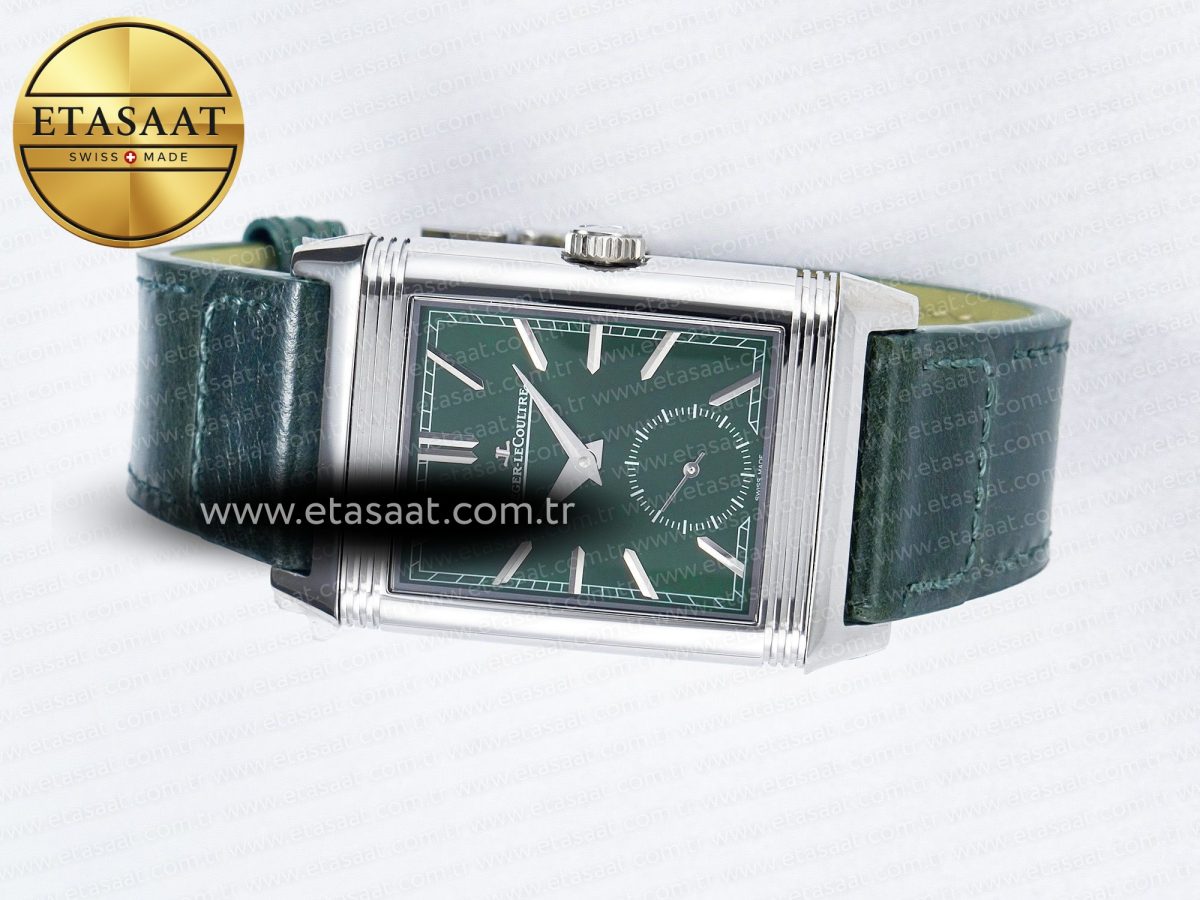 Reverso Tribute Duoface Small Seconds SS MGF Best Edition Green Dial on Green Leather Strap A854A - Görsel 13