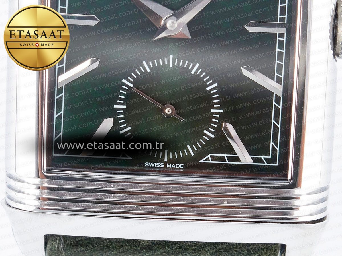Reverso Tribute Duoface Small Seconds SS MGF Best Edition Green Dial on Green Leather Strap A854A - Görsel 16