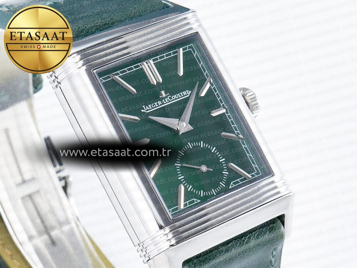 Reverso Tribute Duoface Small Seconds SS MGF Best Edition Green Dial on Green Leather Strap A854A - Görsel 9