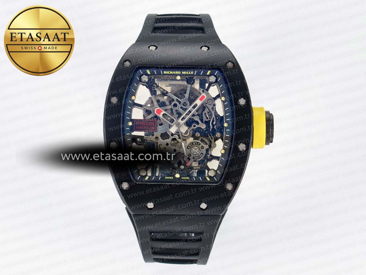 RM035-02 Black Ceramic SONIC Best Edition Skeleton Dial on Black Rubber Strap Clone RMUL1 - Görsel 3