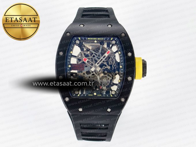 RM035-02 Black Ceramic SONIC Best Edition Skeleton Dial on Black Rubber Strap Clone RMUL1 - Görsel 3