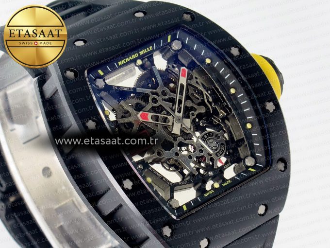 RM035-02 Black Ceramic SONIC Best Edition Skeleton Dial on Black Rubber Strap Clone RMUL1 - Görsel 5