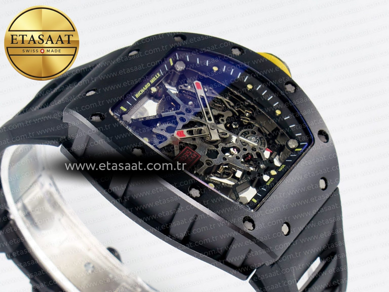 RM035-02 Black Ceramic SONIC Best Edition Skeleton Dial on Black Rubber Strap Clone RMUL1 - Görsel 7