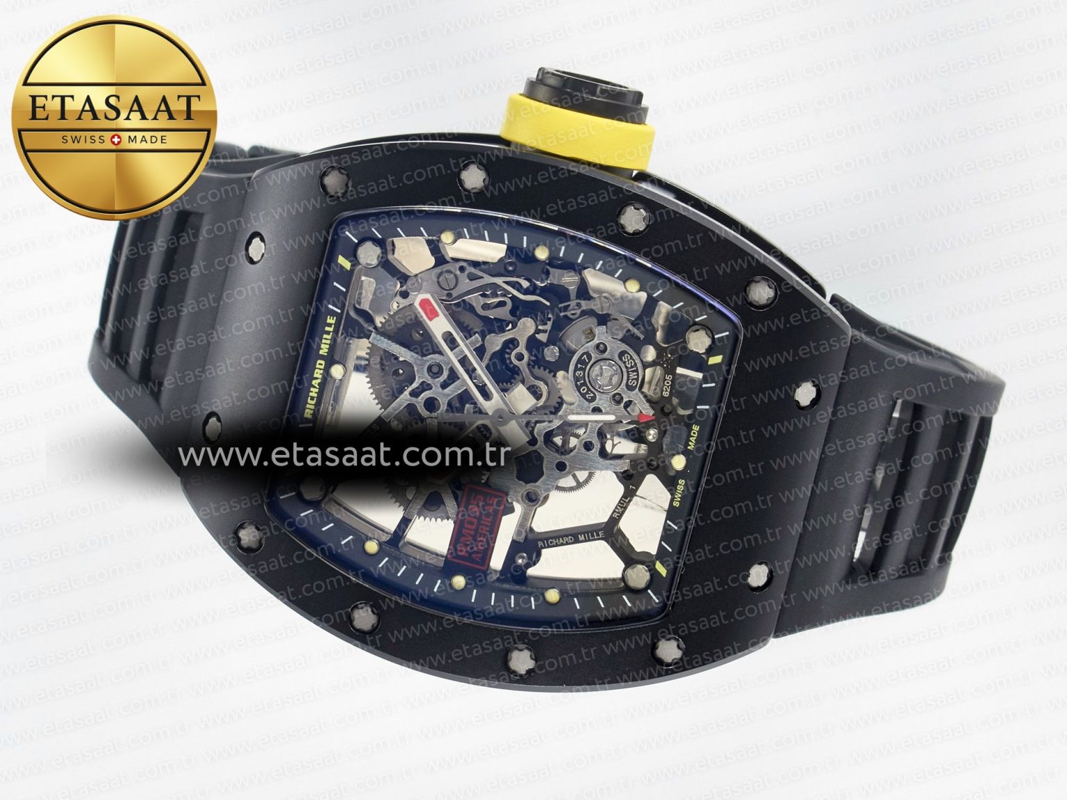 RM035-02 Black Ceramic SONIC Best Edition Skeleton Dial on Black Rubber Strap Clone RMUL1 - Görsel 9