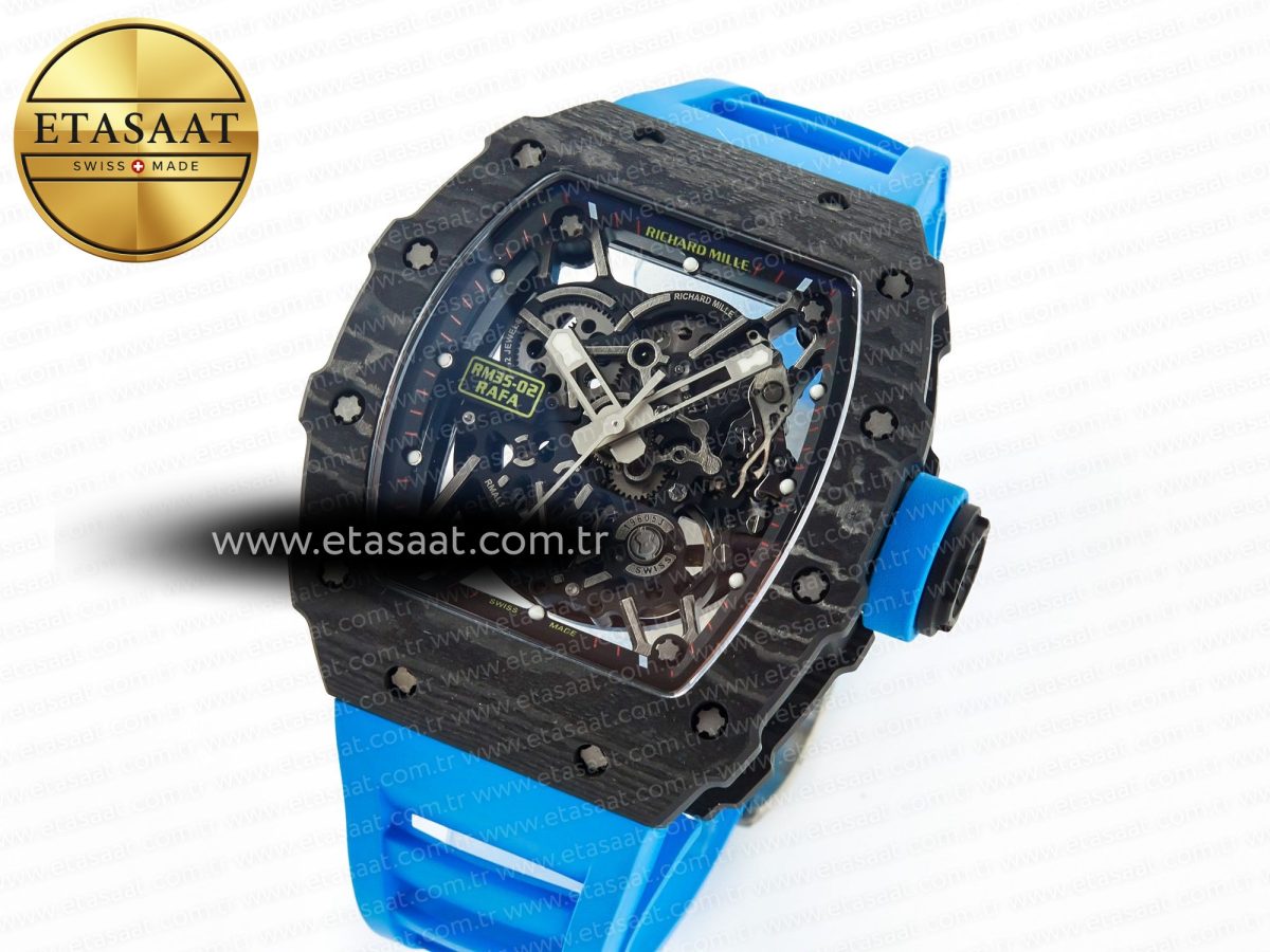 RM035 Carbon SONIC Best Edition Skeleton Dial on Blue Rubber Strap Clone RMUL2 V2 - Görsel 1