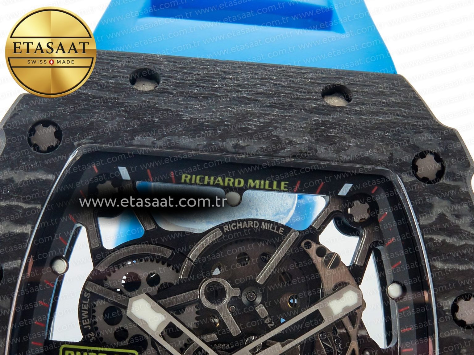 RM035 Carbon SONIC Best Edition Skeleton Dial on Blue Rubber Strap Clone RMUL2 V2 - Görsel 10