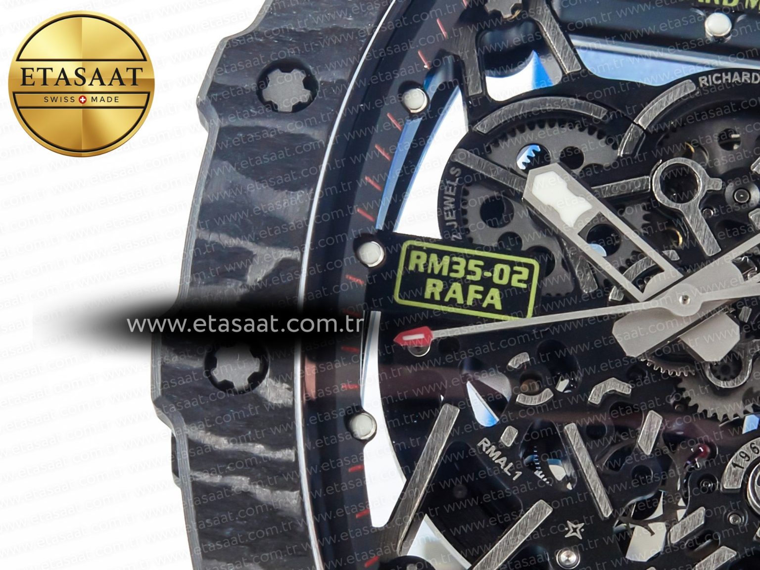 RM035 Carbon SONIC Best Edition Skeleton Dial on Blue Rubber Strap Clone RMUL2 V2 - Görsel 13