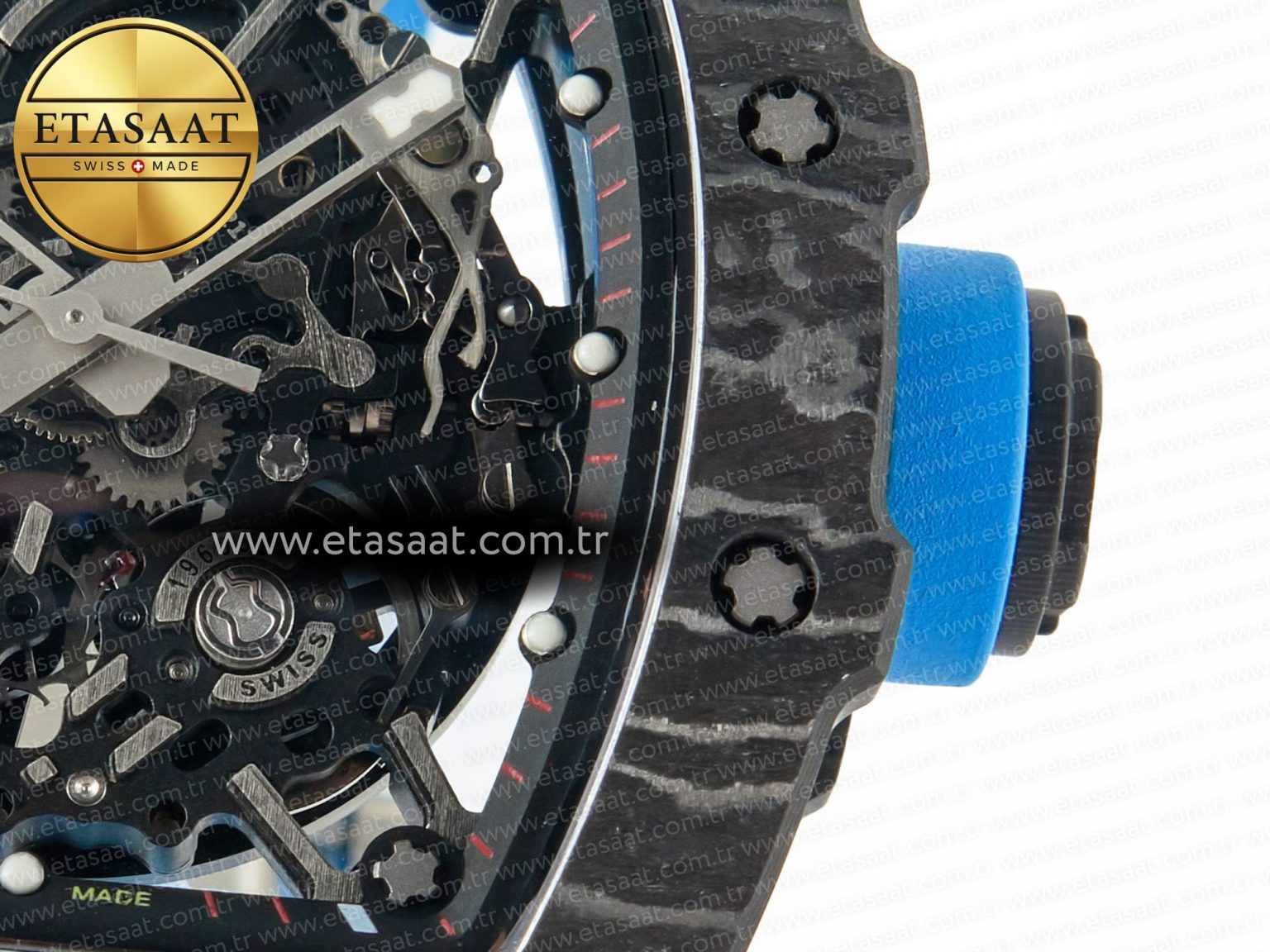 RM035 Carbon SONIC Best Edition Skeleton Dial on Blue Rubber Strap Clone RMUL2 V2 - Görsel 14