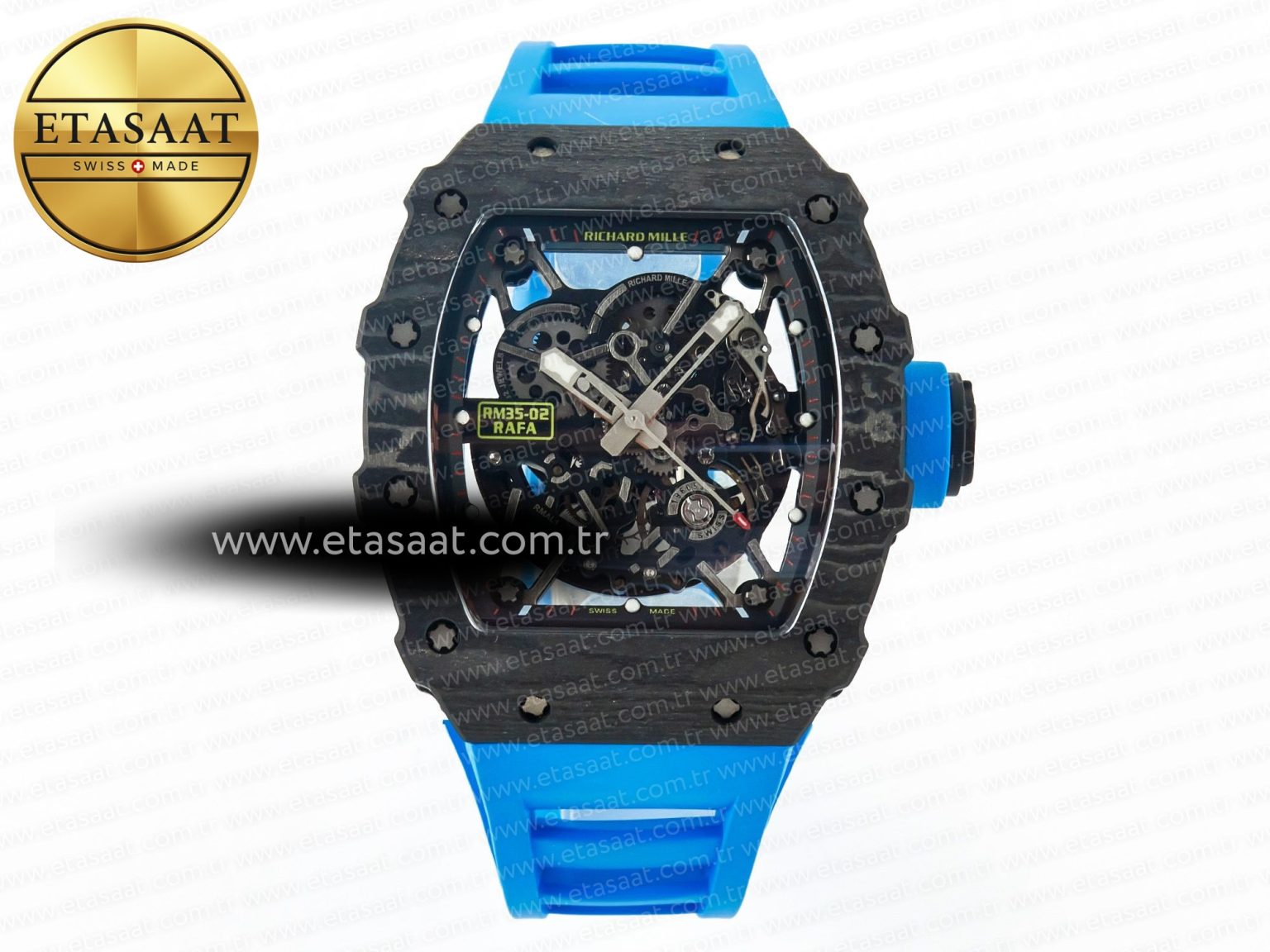 RM035 Carbon SONIC Best Edition Skeleton Dial on Blue Rubber Strap Clone RMUL2 V2 - Görsel 3