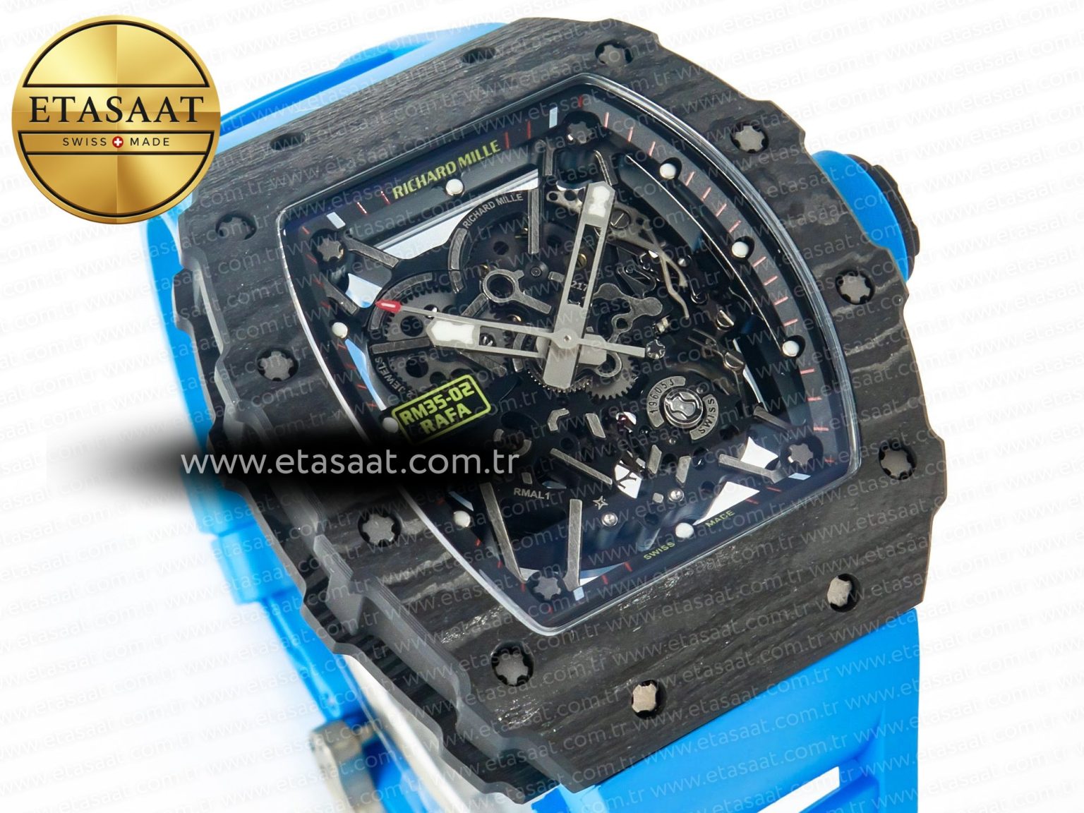 RM035 Carbon SONIC Best Edition Skeleton Dial on Blue Rubber Strap Clone RMUL2 V2 - Görsel 5