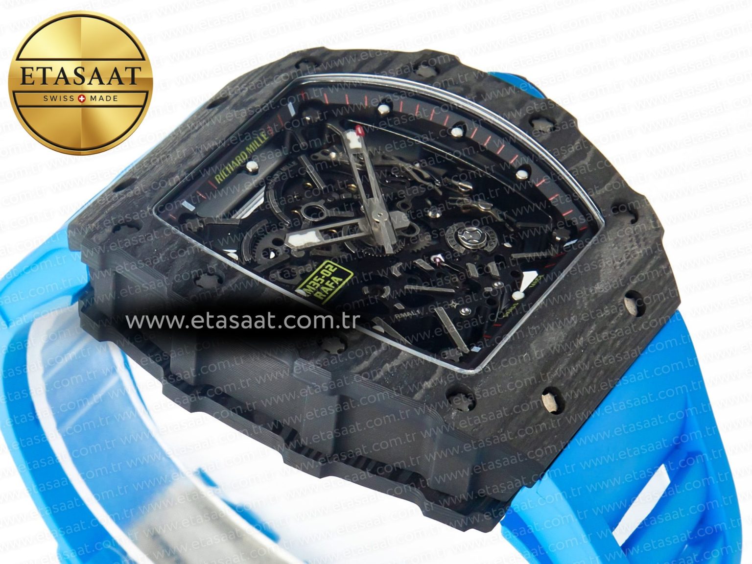 RM035 Carbon SONIC Best Edition Skeleton Dial on Blue Rubber Strap Clone RMUL2 V2 - Görsel 7