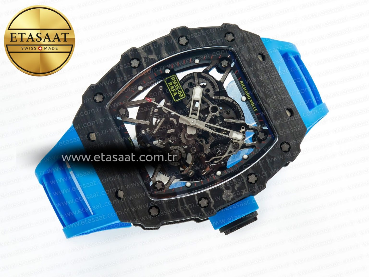 RM035 Carbon SONIC Best Edition Skeleton Dial on Blue Rubber Strap Clone RMUL2 V2 - Görsel 8