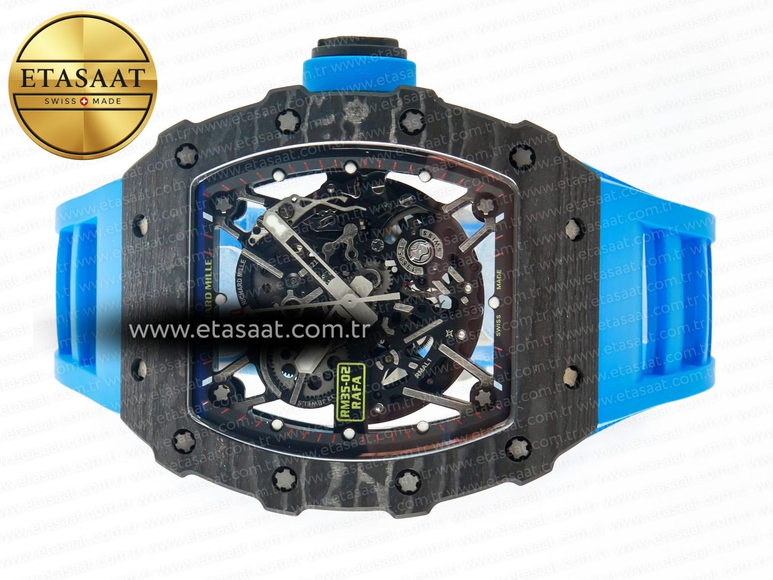 RM035 Carbon SONIC Best Edition Skeleton Dial on Blue Rubber Strap Clone RMUL2 V2 - Görsel 9