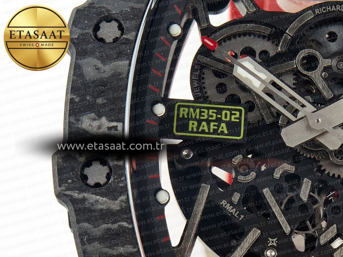 RM035 Carbon SONIC Best Edition Skeleton Dial on Red Rubber Strap Clone RMUL2 V2 - Görsel 12