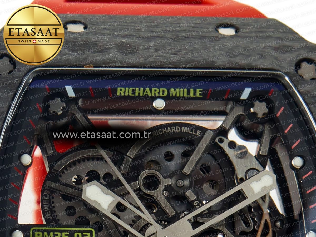 RM035 Carbon SONIC Best Edition Skeleton Dial on Red Rubber Strap Clone RMUL2 V2 - Görsel 14