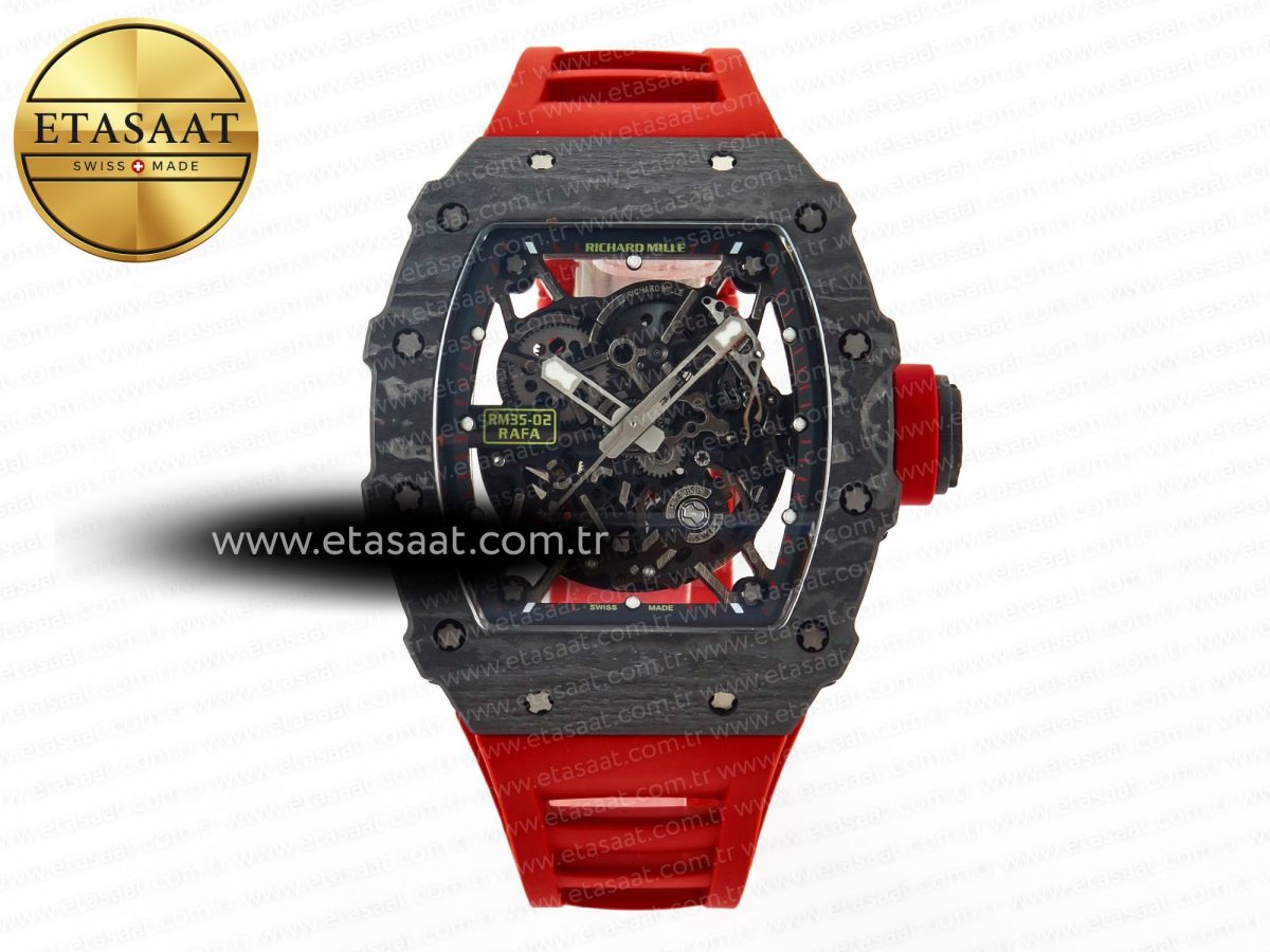 RM035 Carbon SONIC Best Edition Skeleton Dial on Red Rubber Strap Clone RMUL2 V2 - Görsel 3