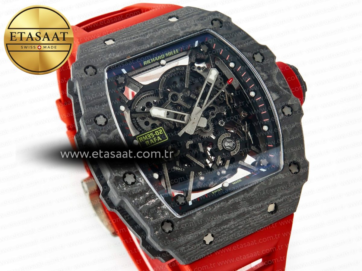 RM035 Carbon SONIC Best Edition Skeleton Dial on Red Rubber Strap Clone RMUL2 V2 - Görsel 5